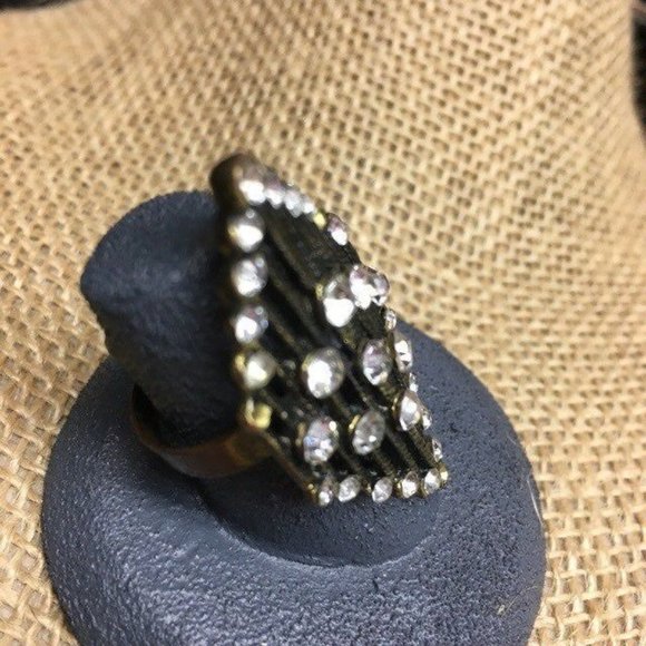 Copper Rhinestone Diamond Ring As Is Adjustable Glam Bling Retro Drag Statement - Picture 3 of 5